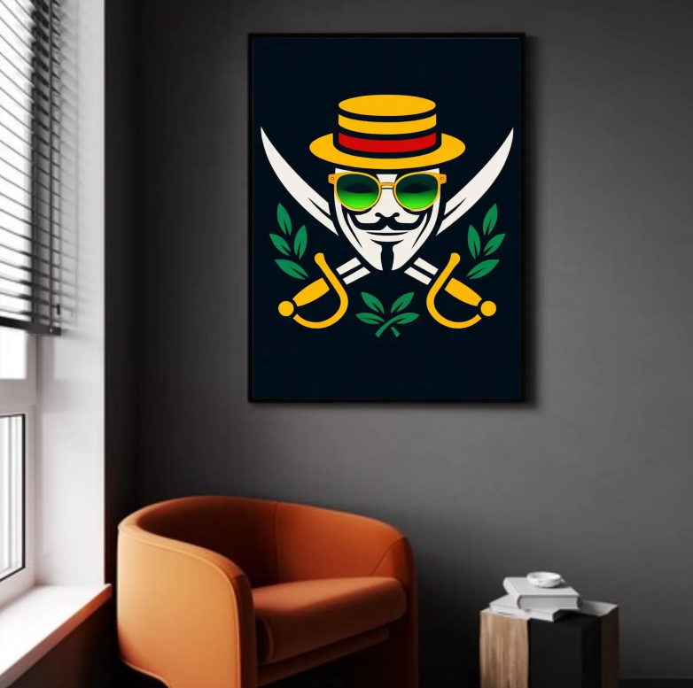Phantom D. Jest Pirate Jolly Roger Emblem Art Print, Modern Graphic Design (Digital Download)