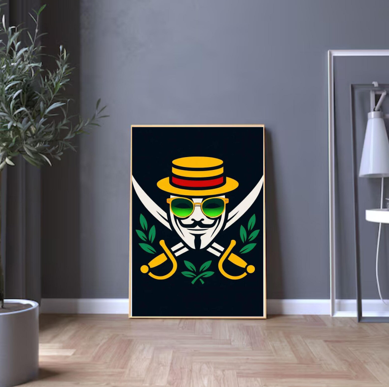 Phantom D. Jest Pirate Jolly Roger Emblem Art Print, Modern Graphic Design (Digital Download)