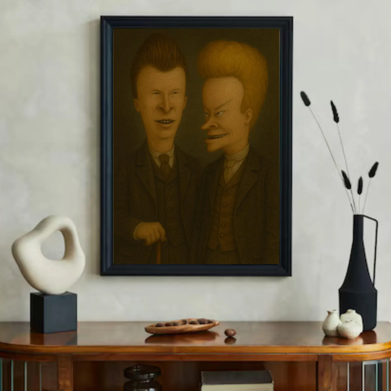 Beavis and Butt-Head Wall Art | Victorian Gentleman Portrait Print | Quirky Cartoon Character Decor