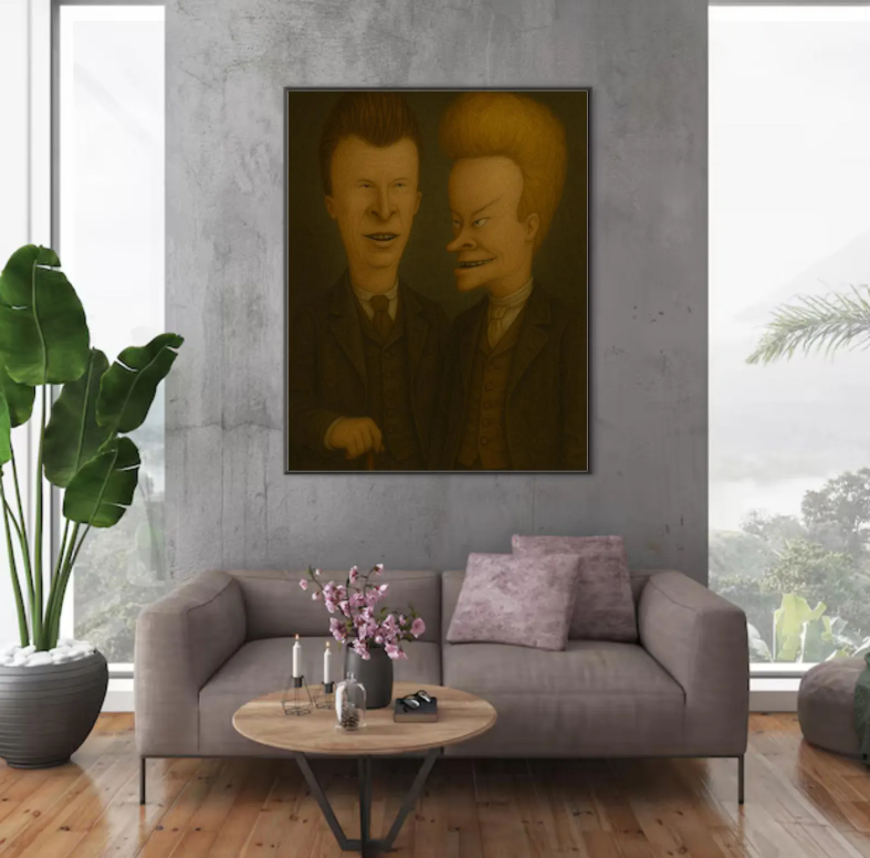Beavis and Butt-Head Wall Art | Victorian Gentleman Portrait Print | Quirky Cartoon Character Decor