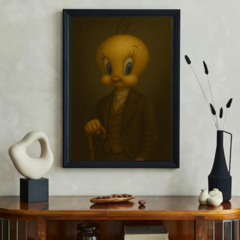 Victorian Gentleman Yellow Bird Portrait Art (Digital Download)