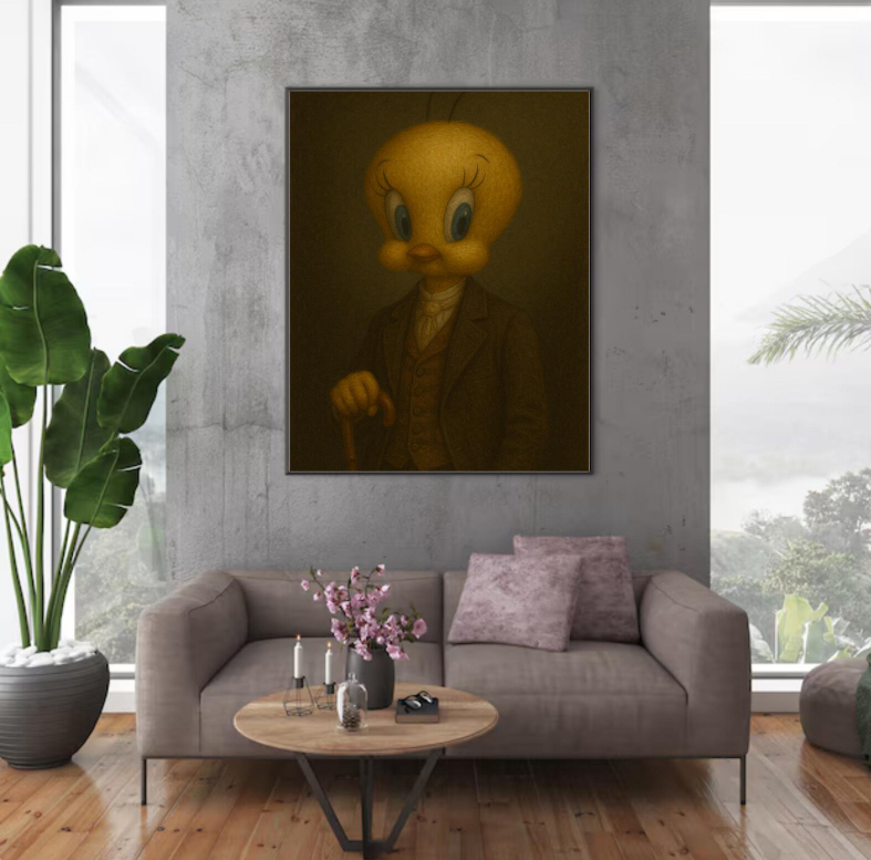 Victorian Gentleman Yellow Bird Portrait Art (Digital Download)