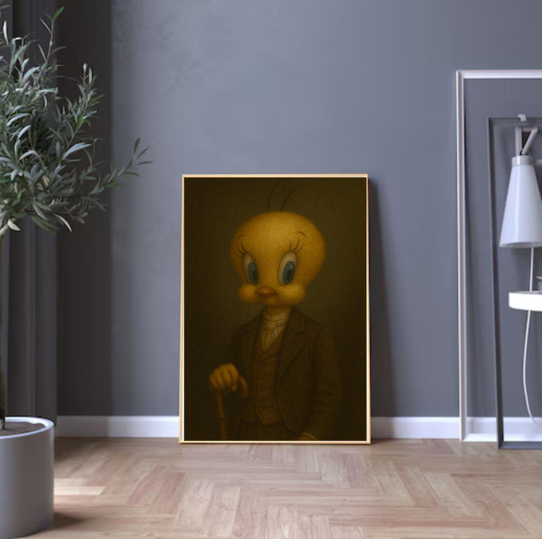 Victorian Gentleman Yellow Bird Portrait Art (Digital Download)