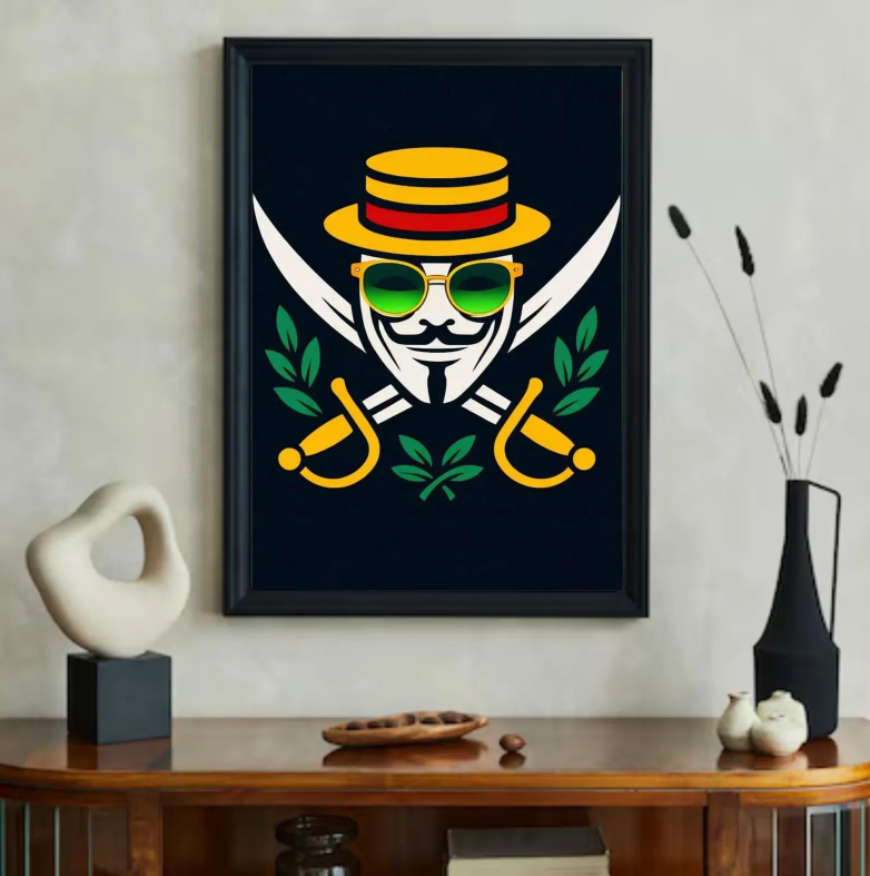 Phantom D. Jest Pirate Jolly Roger Emblem Art Print, Modern Graphic Design (Digital Download)