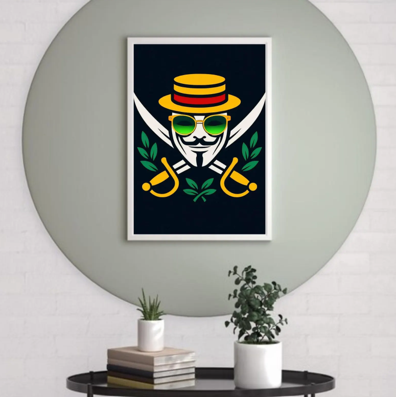 Phantom D. Jest Pirate Jolly Roger Emblem Art Print, Modern Graphic Design (Digital Download)