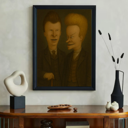 Beavis and Butt-Head Wall Art | Victorian Gentleman Portrait Print | Quirky Cartoon Character Decor