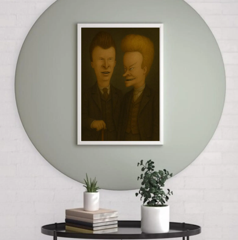 Beavis and Butt-Head Wall Art | Victorian Gentleman Portrait Print | Quirky Cartoon Character Decor