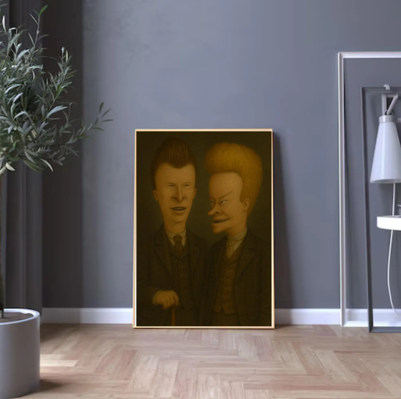 Beavis and Butt-Head Wall Art | Victorian Gentleman Portrait Print | Quirky Cartoon Character Decor