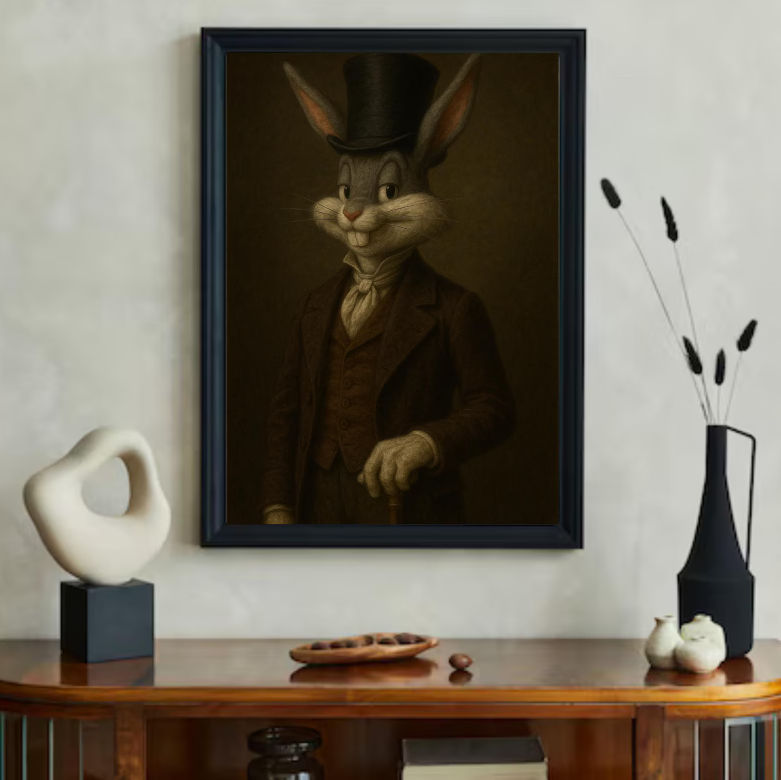 Victorian Rabbit Portrait Art: Whimsical Animal Print (Digital Download)