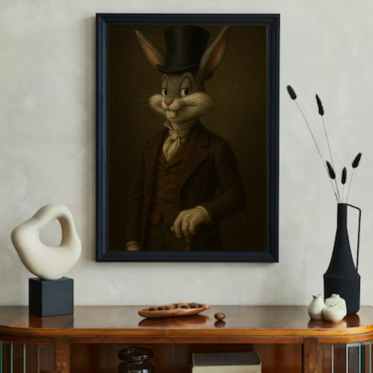 Victorian Rabbit Portrait Art: Whimsical Animal Print (Digital Download)