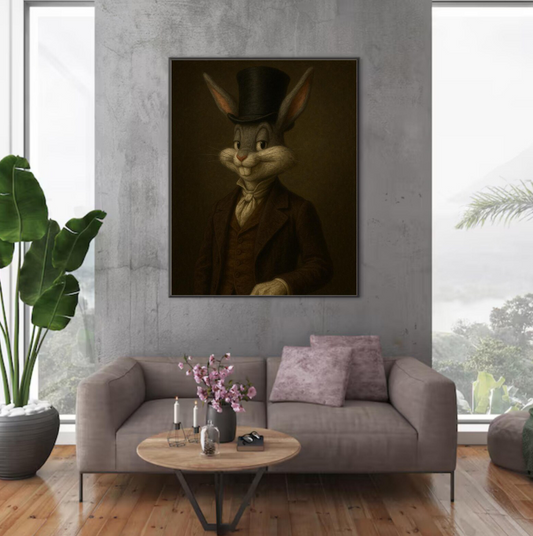 Victorian Rabbit Portrait Art: Whimsical Animal Print (Digital Download)