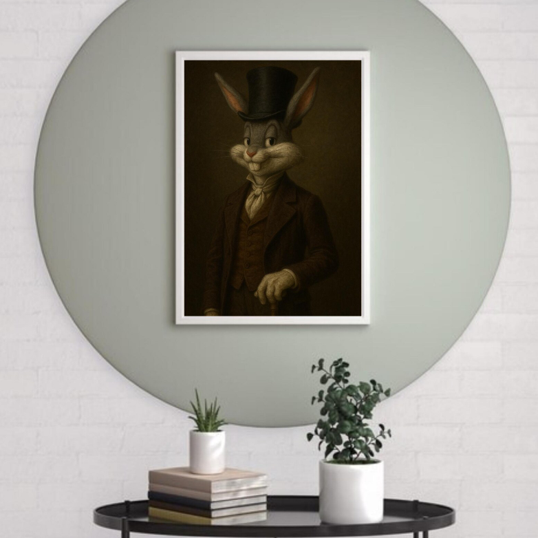 Victorian Rabbit Portrait Art: Whimsical Animal Print (Digital Download)