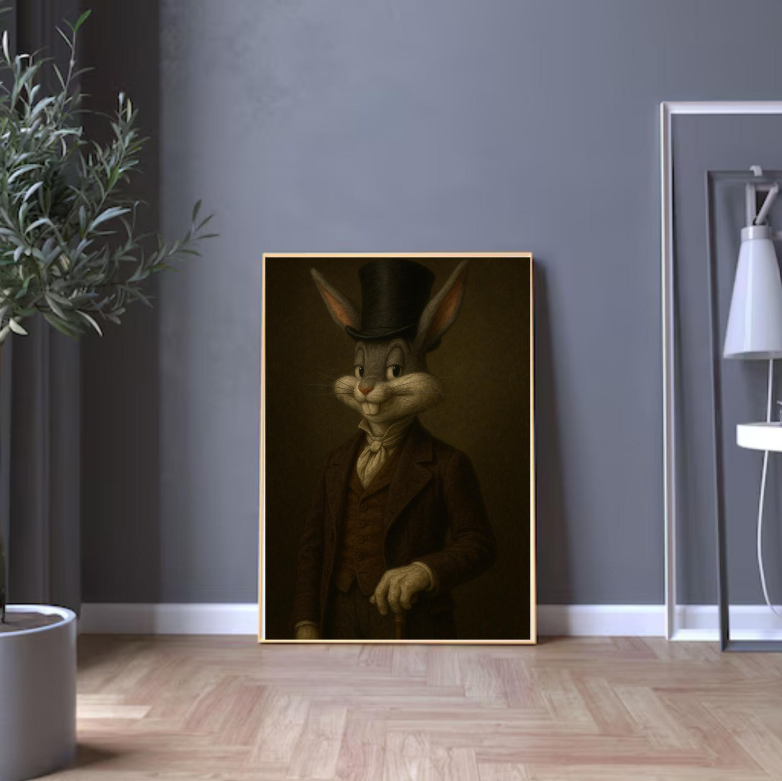 Victorian Rabbit Portrait Art: Whimsical Animal Print (Digital Download)